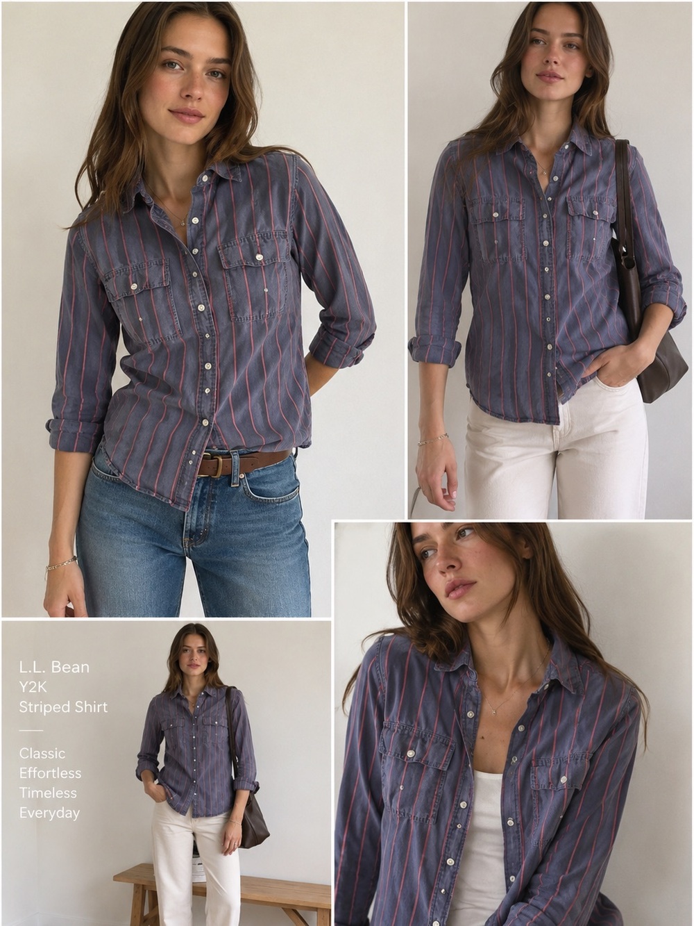 * L.L.Bean Striped Button Down Small Y2K Preppy Outdoor Casual Shirt